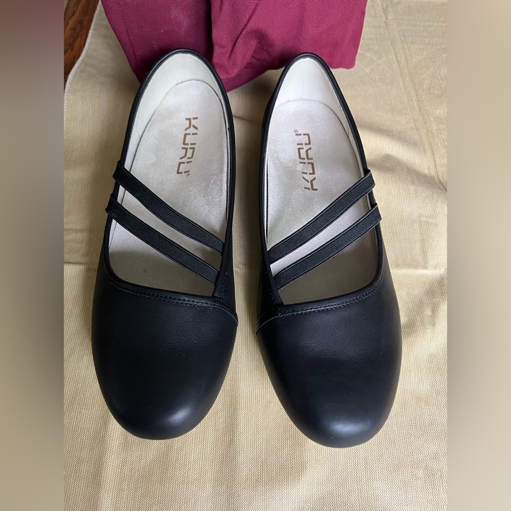 KURU Women's Black Double Strap Flats